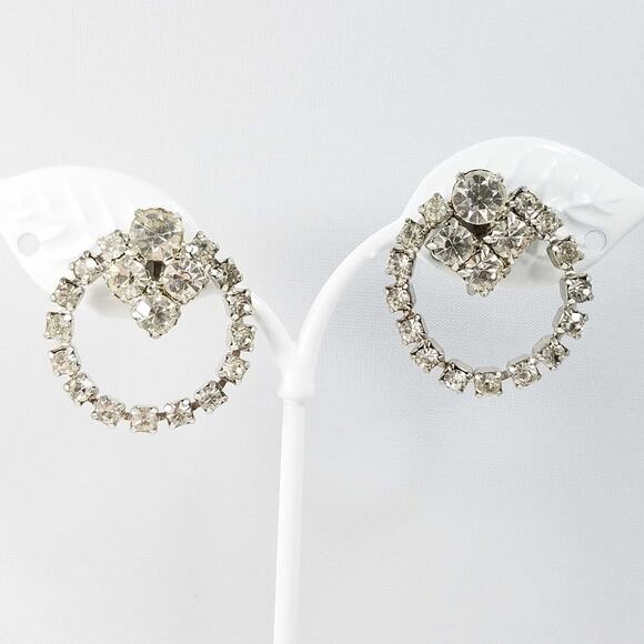 Vintage Coro Rhinestone Earrings Silver Tone Screw Back Wedding Bridal 1950s - Picture 10 of 10